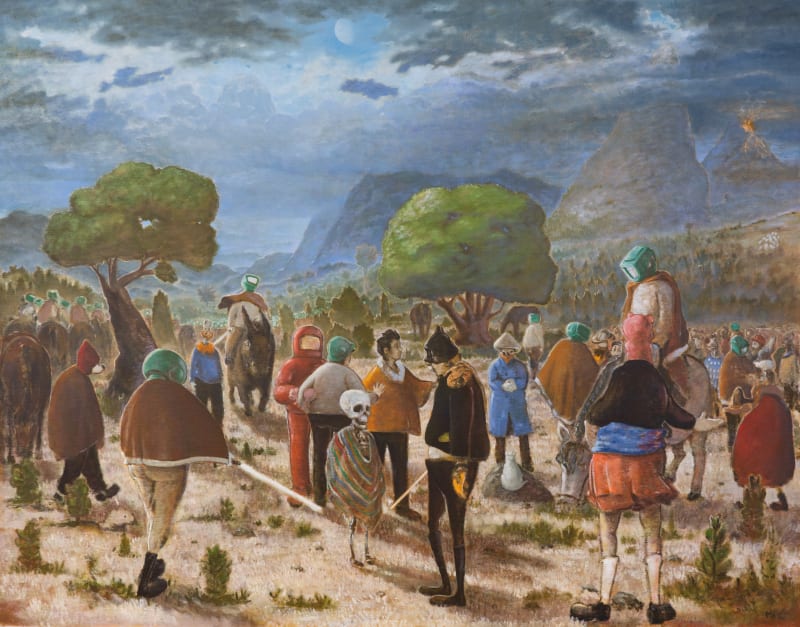 Manuel Aja Espil, "Invasion of Wilkes Land," 2023, Oil on linen, 56 3/4 x 72 1/2 in (144 x 184 cm)