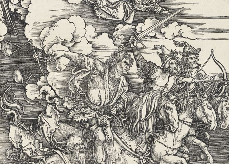 Albrecht Dürer The Four Horsemen of the Apocalypse (detail), 1498 woodcut from The Apocalypse