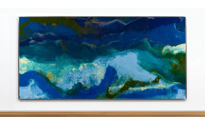 Kevin Harman, 'Where water breaks its silence', 2020. Household paint, double-glazing unit, steel frame. 201 x 401 x 6 cm