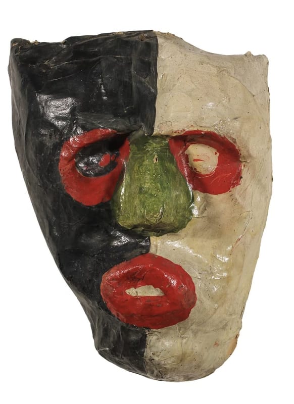 Frank Walter, Carnival mask in black and red, oil paint on papier mache. 23.5 x 16 cm