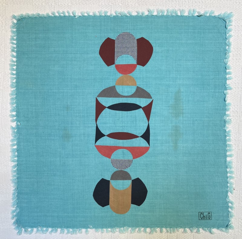 Chiachio & Giannone, Doméstico 020, 2020, Dyed textiles gummed on vintage cloth napkin, 42 x 42 cm