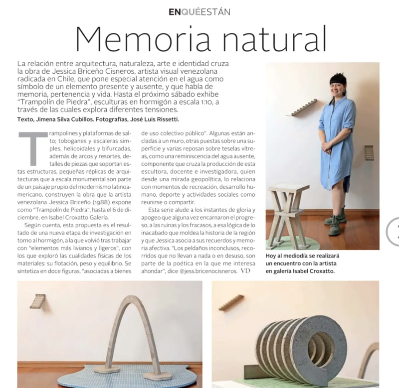 Jessica Briceño in Revista VD, El Mercurio: The Artist Presents "Trampolín de Piedra" at Isabel Croxatto Galería