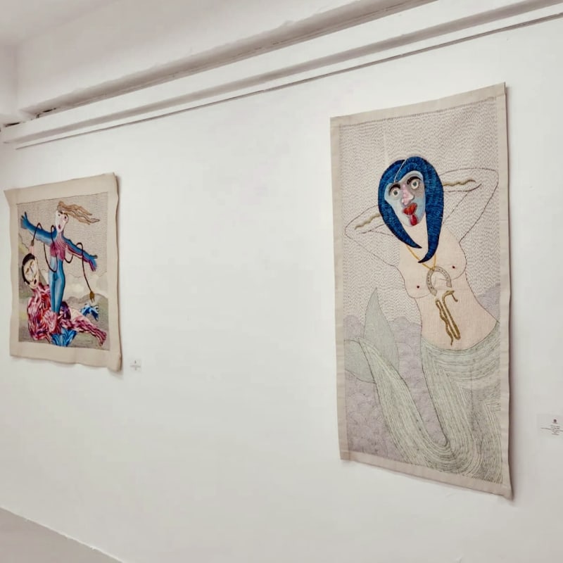 Installation view of Embroidering the Everyday, solo exhibition by Paloma Castillo. Courtesy of Karin Weber Gallery.