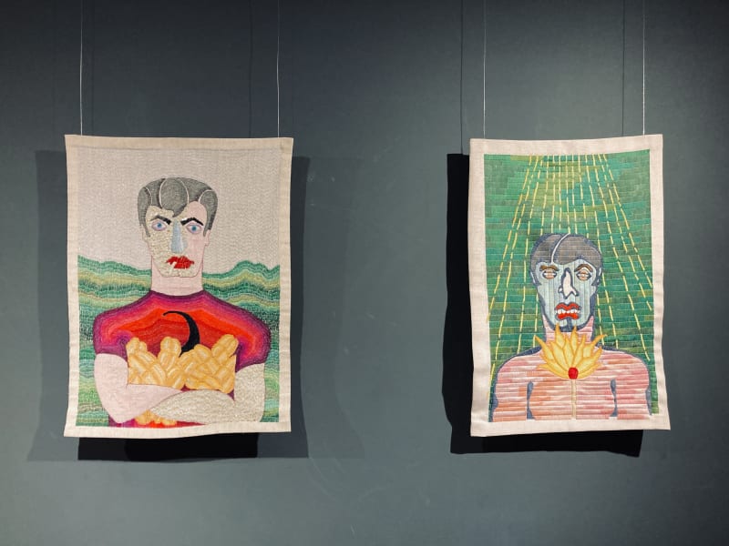 Installation view of embroideries by Paloma Castillo in Festival de la Primavera, main section at the I Biennial of Textile...