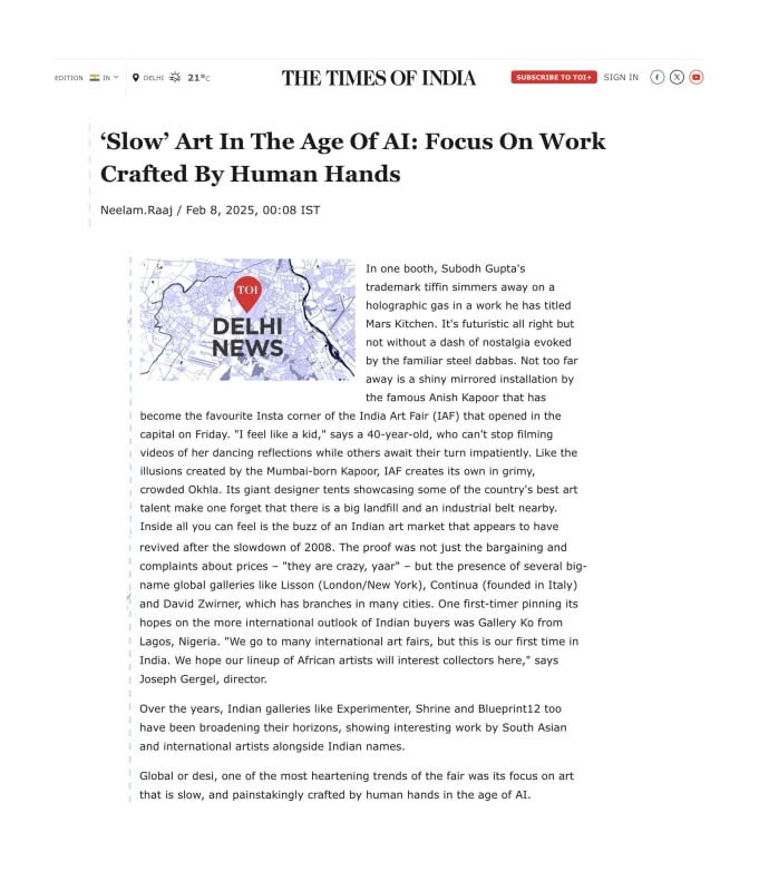 'Slow' Art in the Age of AI: Focus on Work Crafted by Human Hands' , The Times of India