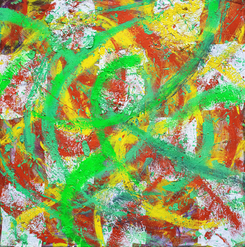 Ryan Cosbert, Murder She Wrote, 2023, Acrylic, loose leaf paper, and glass beads on cotton fabric, 101.6 × 101.6 cm, 40 × 40 in