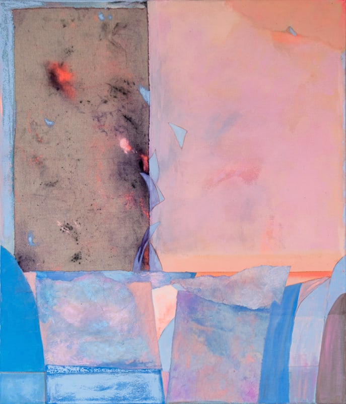 Dana James, No Regrets (The Apocryphal Paradise), 2022, Oil, encaustic, collage, acrylic pigment on canvas, 116.8 × 101.6 cm / 46 × 40 in