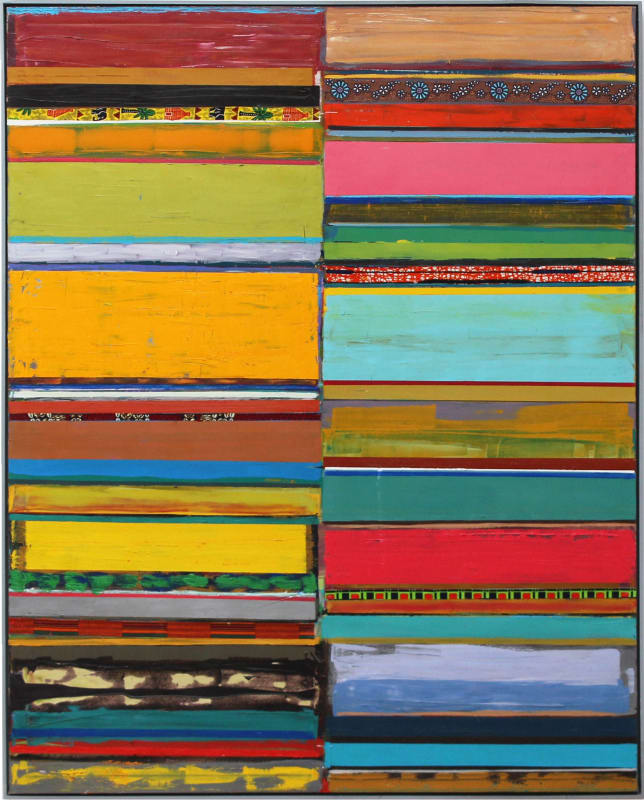 Tegene Kunbi, don't talk, 2023, Oil and textile on canvas, 200 × 165 cm / 78 3/4 × 65 in