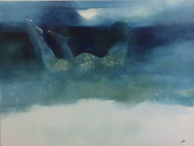 Woman swimming underwater painting
