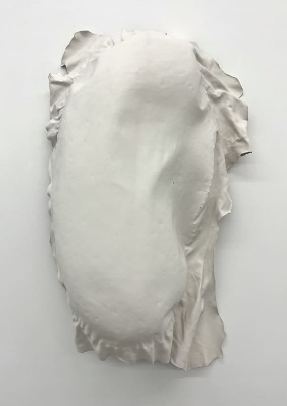 Edith Dekyndt, Boolean Matrix, 2025. Animal skins for bookbinding, reshaped, 32 5/8 x 20 7/8 x 6 1/4 in. (83 x 53 x 16 cm). © Edith Dekyndt