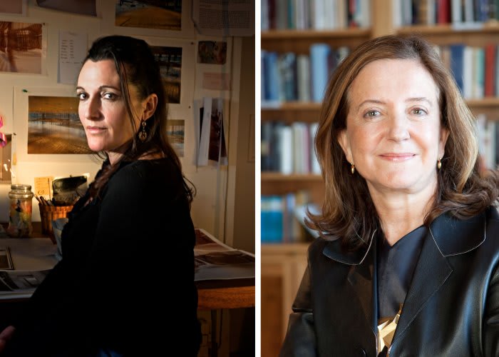 Diptych of images of Cristina Iglesias and Beatriz Colomina.