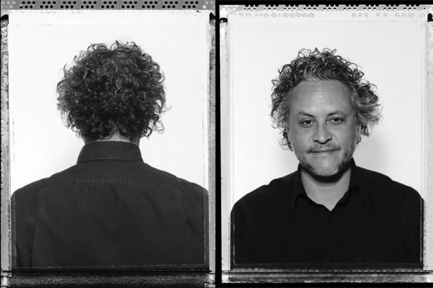 Two black-and-white portraits of Gabriel Orozco