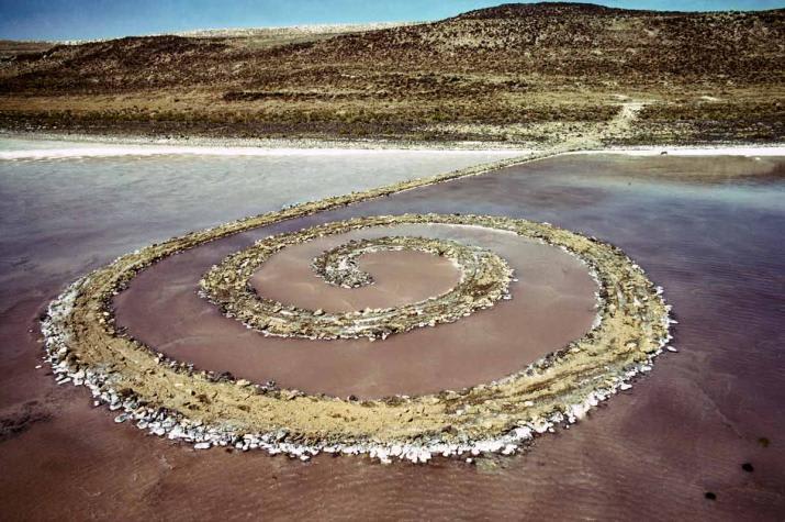 An image containing an earthwork by Robert Smithson