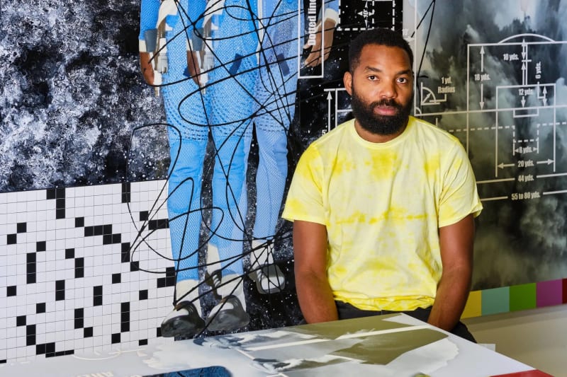 Tavares Strachan, pictured here in his studio, once trained as an astronaut. Photographed by Don Stahl