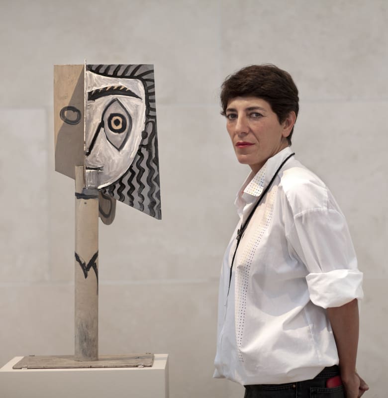 Artist Nairy Baghramian photographed at her show "Modèle vivant" (Living Model) with Picasso's "Head of a Woman" at the Nasher Sculpture Center on Oct. 14, 2022.(Nan Coulter)