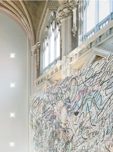 Detail of large scale graffiti painting in Harlem church.