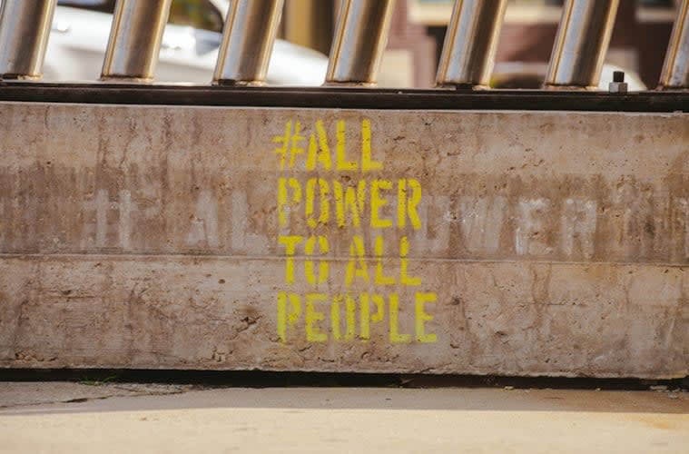 The sculpture, "All Power to All People," is on the Atlanta BeltLine's Eastside Trail through August 13. (Photo by Ryan Purcell)