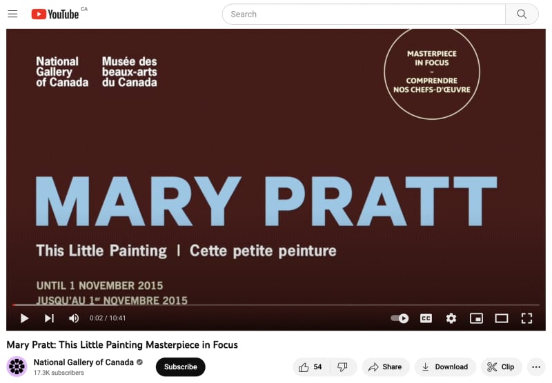 Mary Pratt: This Little Painting Masterpiece in Focus Please cut & paste: https://www.youtube.com/watch?v=b4FO0Vh4Pjg