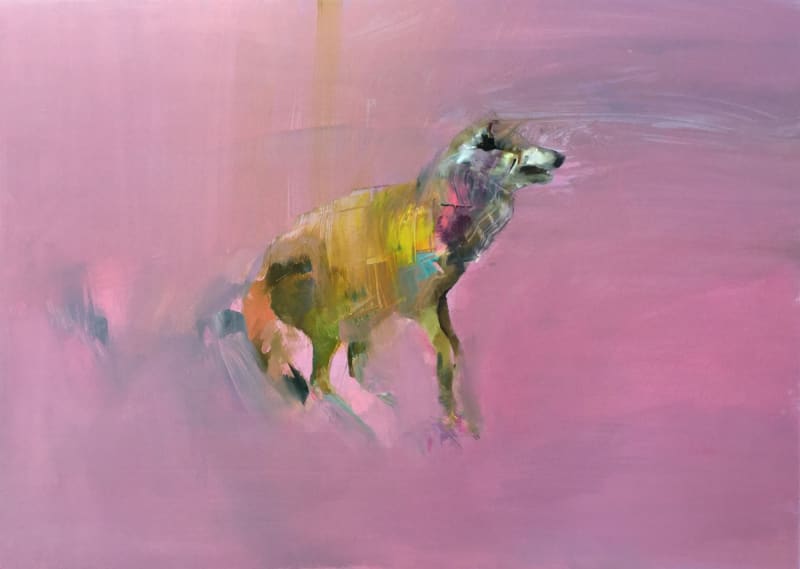 Gabhann Dunne The quiet wolf of Gleann na nGealt Oil on gesso panel 50 x 70 cm