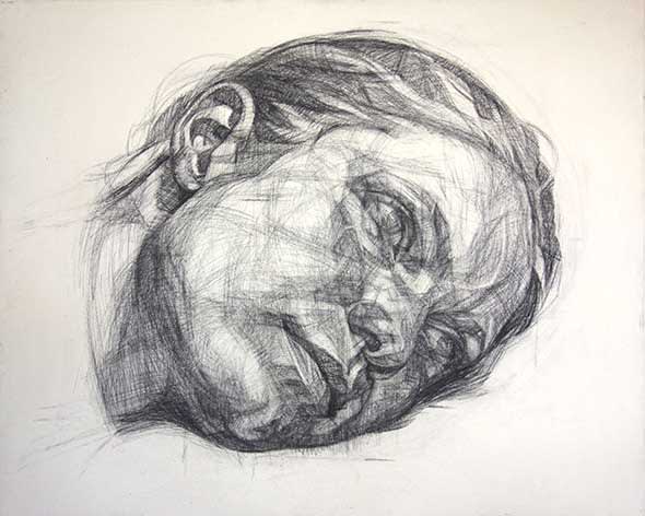 Gareth Reid Toppled Head Chalk on canvas 111 x 138 cm