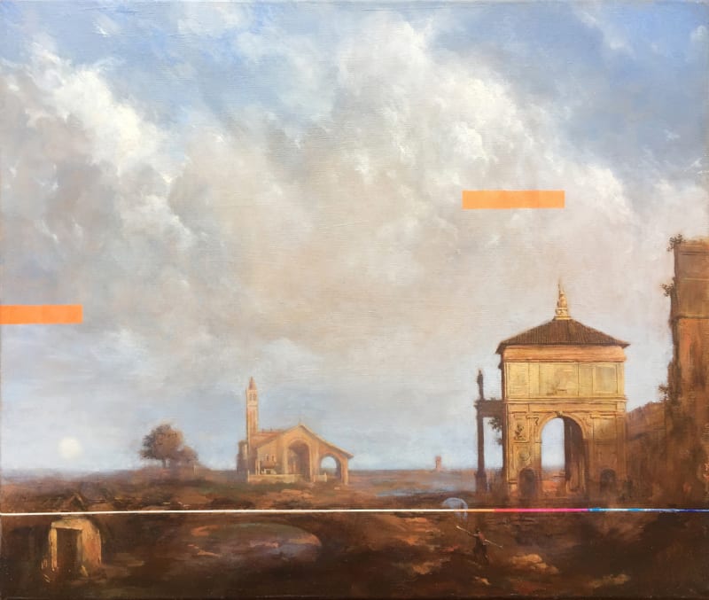 'After Canaletto', oil & ink on canvas, 25 x 31cm