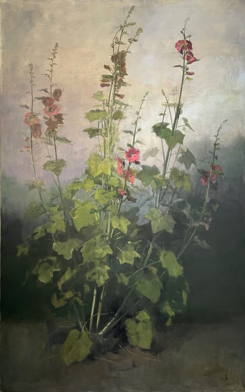Maeve McCarthy, 'Hollyhocks', oil on canvas, 180 x 120cm