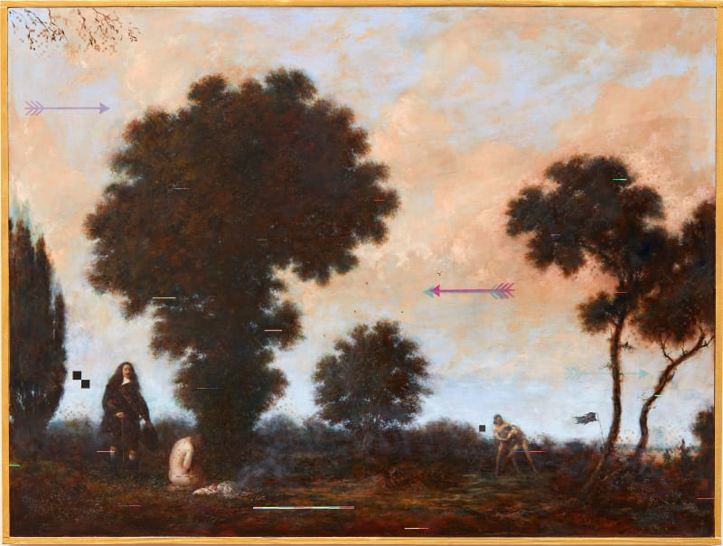 Sean Molloy, ’The Settlement’, oil, ink & gold leaf on panel, 61.7 x 81.5 x 5 cm