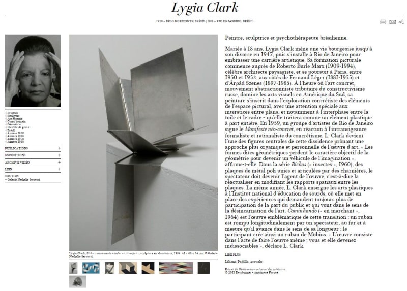 Lygia Clark sur AWARE (Archives of Women Artists, Research and Exhibitions)
