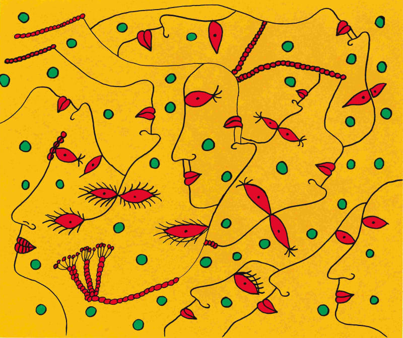 Yayoi Kusama, "Seeking the Beautiful Eyes" 2012, Silkscreen [5 colors] + etching embossing 60.5 x 72.5 cm [Image] / 81 x 89 cm [Paper]