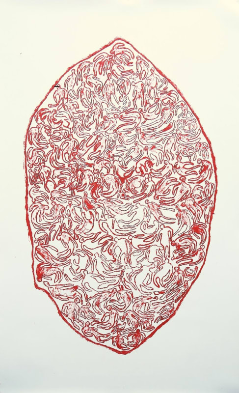 ザイ・クーニン Massacre 2016年 紙に鉛筆、辰砂 188 x 114.5 cm