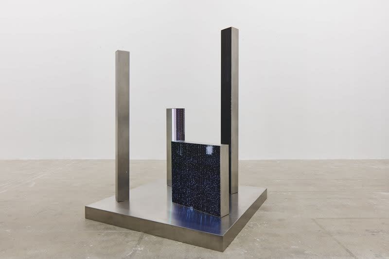 Chen Wei, New Area (Glitch and Trouble), 2019, Iron, LED board, 164.6 x 120 x 120 cm