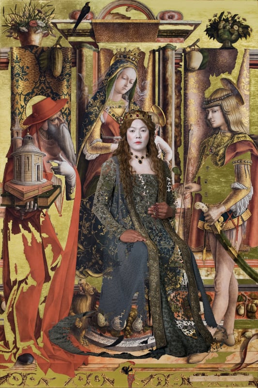 Chan-Hyo Bae From the series Jumping into, La Madonna della Rondine, Carlo Crivelli, 2017 Gold leaf on C Print 230 x 180 cm / 90.5 x 70.9 in Edition of 5 + APs