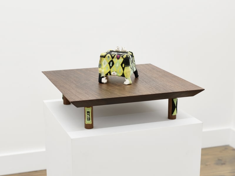 Em Kettner, 'Cyrano,' 2025; Cotton, silk, and acrylic thread woven around glazed porcelain, 4 x 5.25 x 5 inches. (Rebecca Camacho Presents)