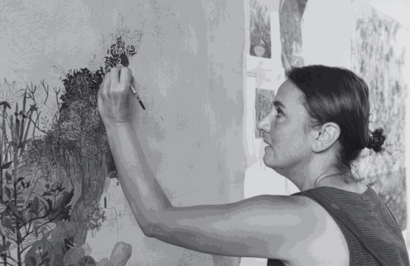 Sophie Charalambous, 'Autumn Fig with Green Parakeets,' 2022, watercolour and gouache on Khadi paper, 140 x 100 cm