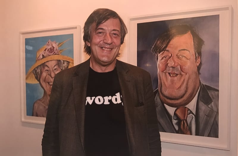 Stephen Fry at the Derren Brown Paintings and Photographs exhibition at the Rebecca Hossack Art Gallery