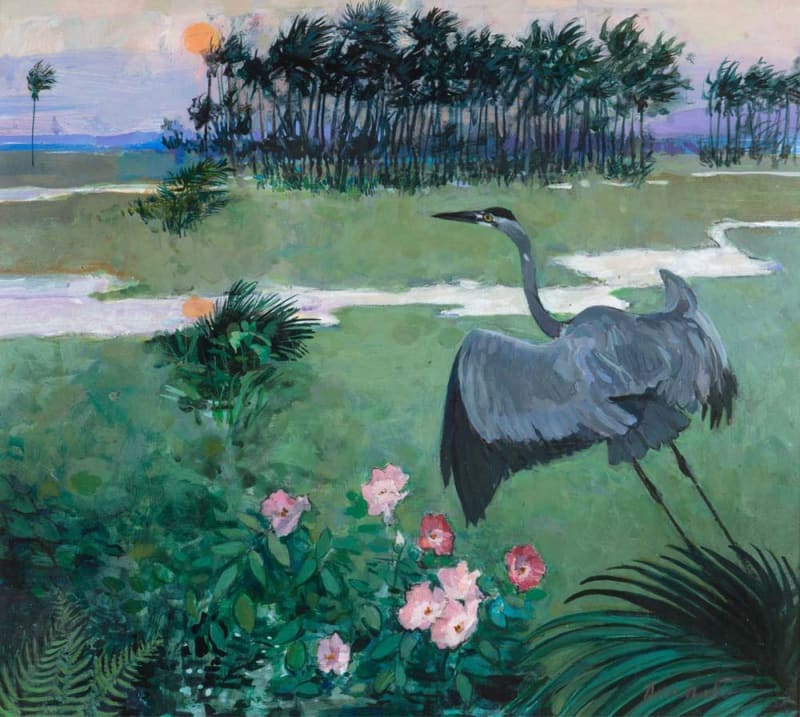 Heron Rising - Indian River, Florida, acrylic on linen on board