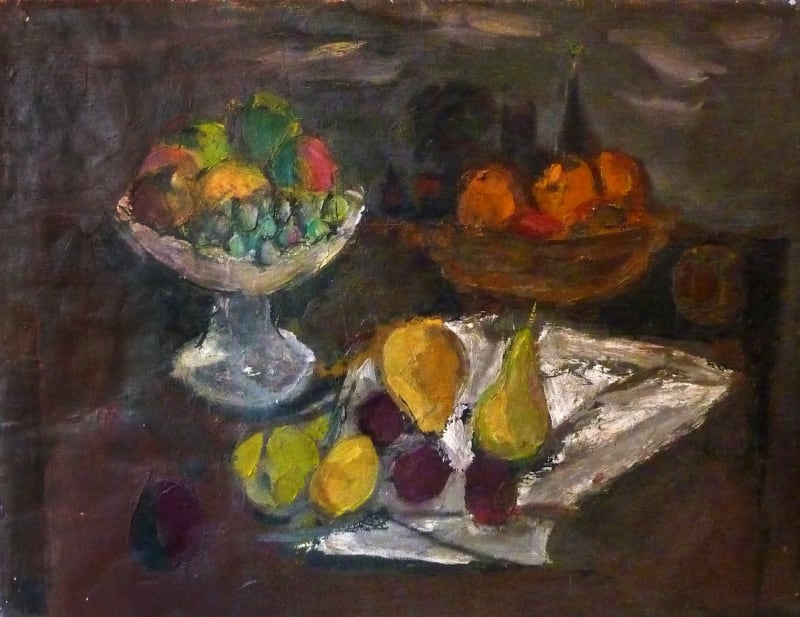 John Houston RSA, Untitled (Still Life with Fruit Bowls). Oil on canvas