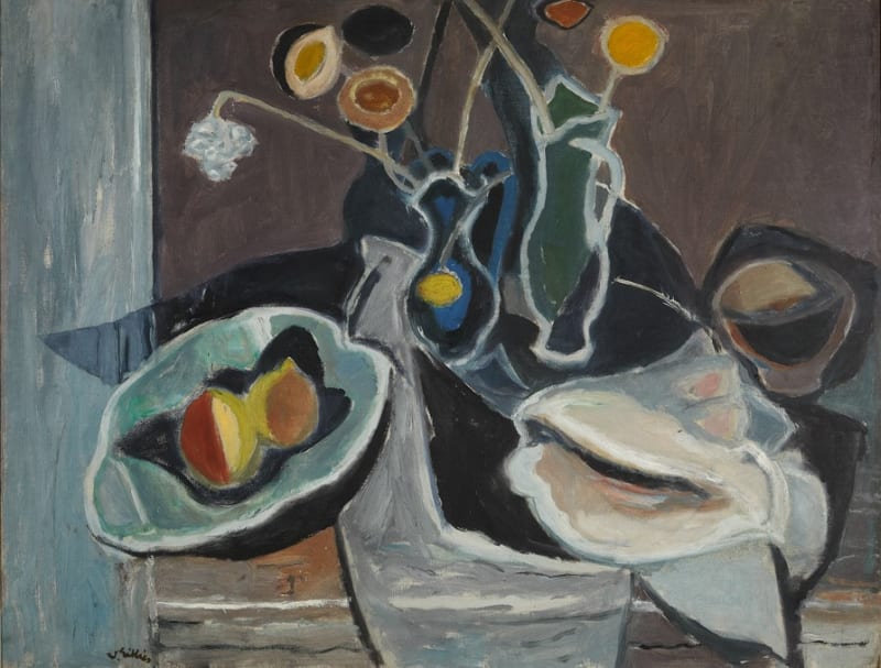 Sir William Gillies RSA, Two Jugs, Flowers and Conch Shell