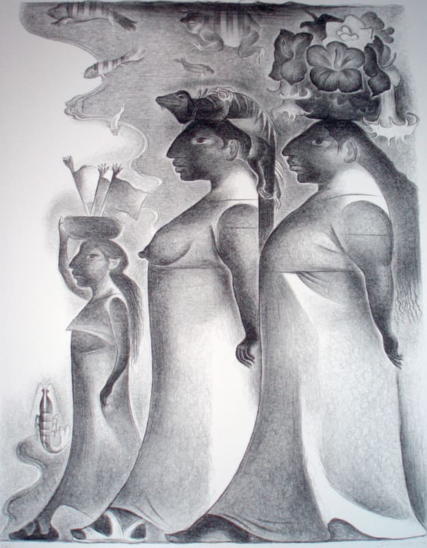 Shinzaburo Takeda, Dorado al Istmo, 1994, Signed and dated lower right, black & white lithograph, 31.5 x 23.75 in, Edition 26 of 30