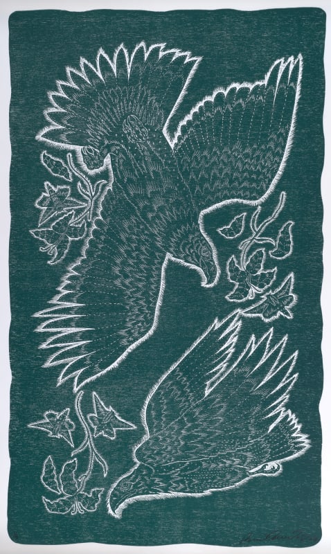 Richard 'Ricky' Armendariz, The Gods Wait to Delight in You, 2023, Signed and dated lower right, numbered lower left, Wood block print, 50 x 30 in, 127 x 76.2 cm, Edition 1 of 5