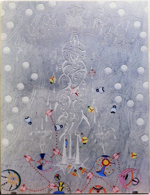 Nicolás Leiva, Disegnare il Marmol, 2011, Carrara Marble, mixed media, 79 x 59 x 1.25", Ed. 4 / 6