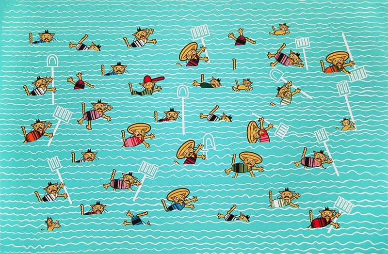 Michael Menchaca, Amigos De La Granja Nadando El Rio Grande, 2012, Screenprint, 26 x 40 in, Edition of 25