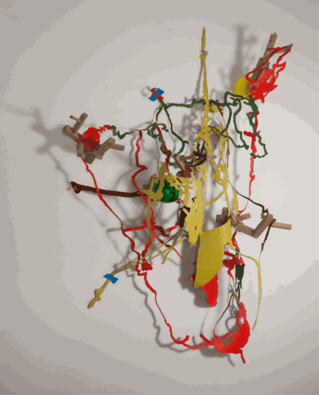 Leigh Anne Lester, The Eternal Series of Destruction and Resurrection, 2024 Wood, drafting film, acrylic paint, shadow, map flags, 43 x 32 x 11 in, 109.2 x 81.3 x 27.9 cm