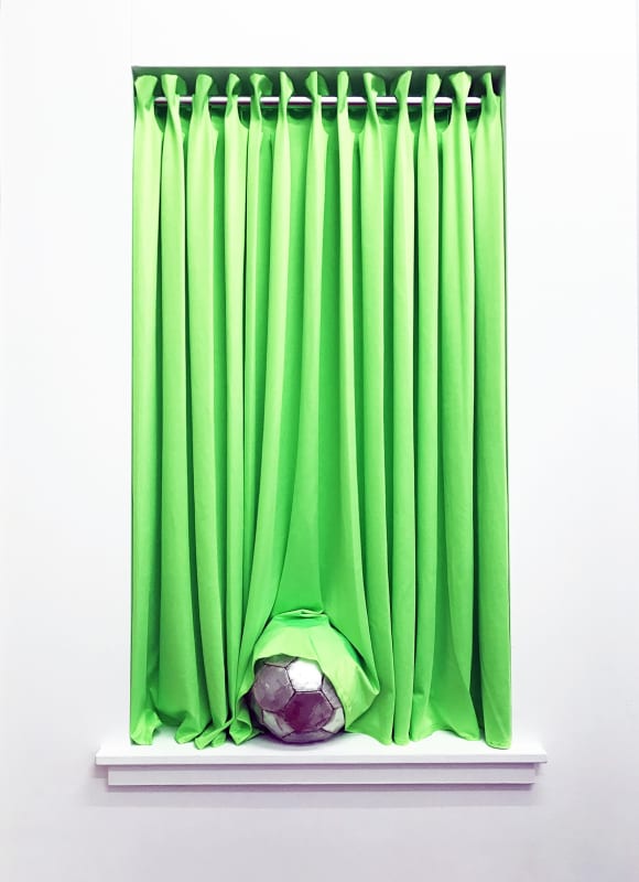 Lou Hubbard, 2019, Curtain at the ball, Lycra, silver leather football