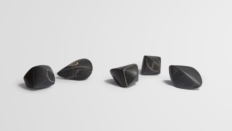 Elena Damiani Ventifacts 6, 2022 Hand-carved and polished black marble "Noir Aziza" 28h x 42w x 28 cm (each) (ED-000295)