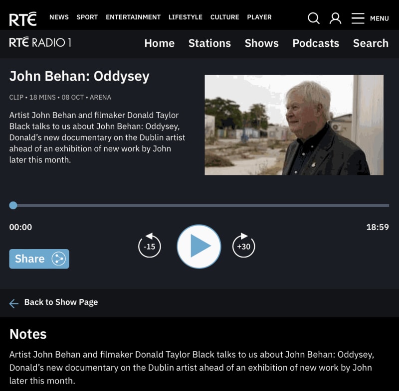 RTE RADIO 1: ARENA arts show
