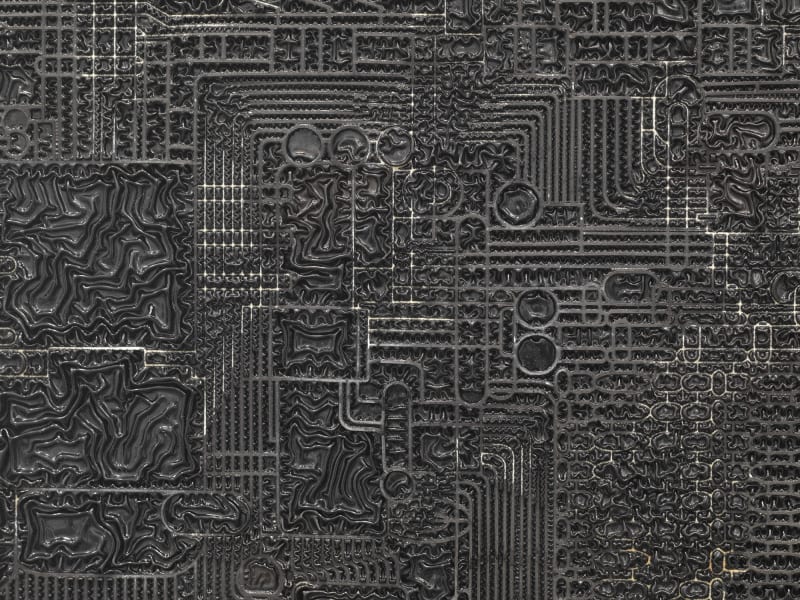 Image of a detail of pleated ink over circuit board