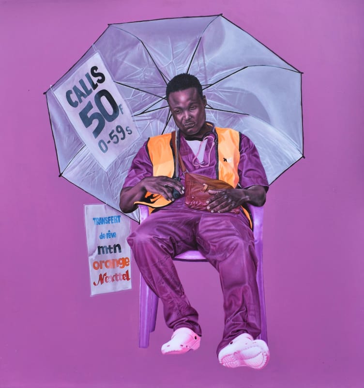 Marcel Tchopwe, Docteur de call-box , 2021, Acrylic on canvas, 185 x 175 cm