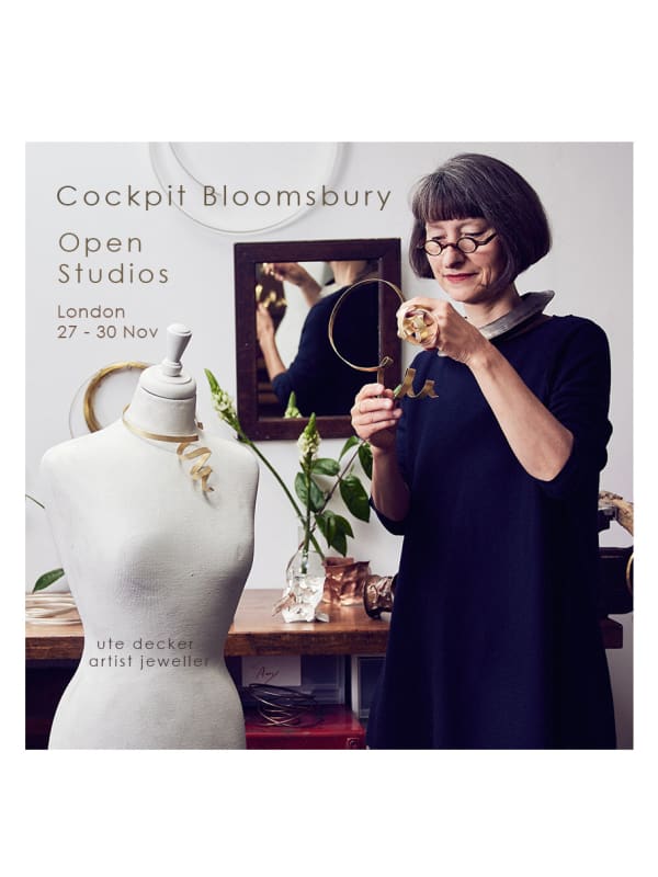 artist jeweller Ute Decker in her studio preparing for Cockpit Open Studios in Bloomsbury London