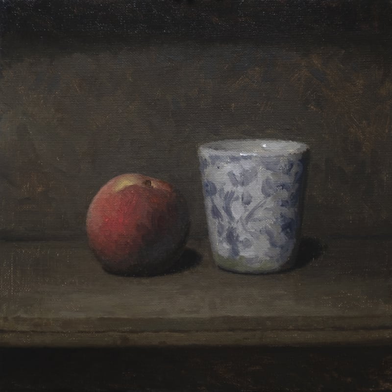 Peach and Pot, 2021 oil on linen 10 x 10 inches